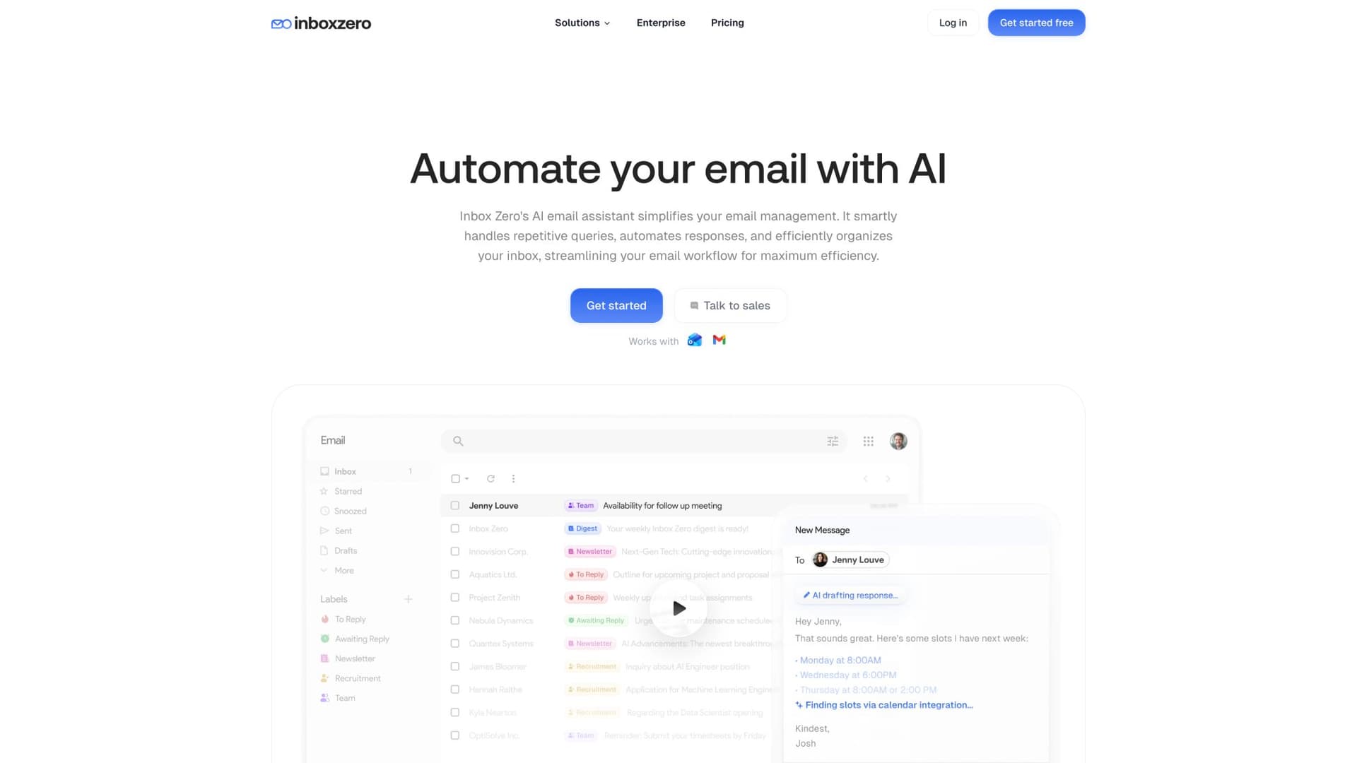 Inbox Zero AI automation interface demonstrating email categorization, scheduled send optimization, and intelligent reply tracking for strategic email timing management